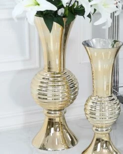 Tall Gold Glass Trumpet Vase