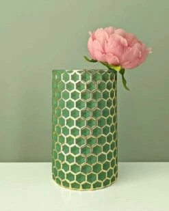 Ideal Honeycomb 17cm Glass Vase Green & Gold