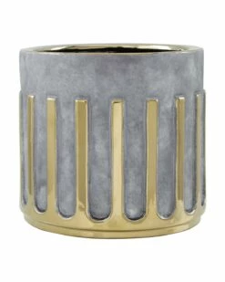 Kelso Grey Barrel Planter With Silver Detailing