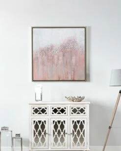 Large Abstract Pink Textured Canvas With Crystals