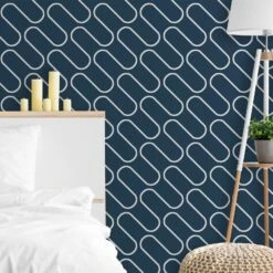 Linear Curve Geometric Navy Wallpaper