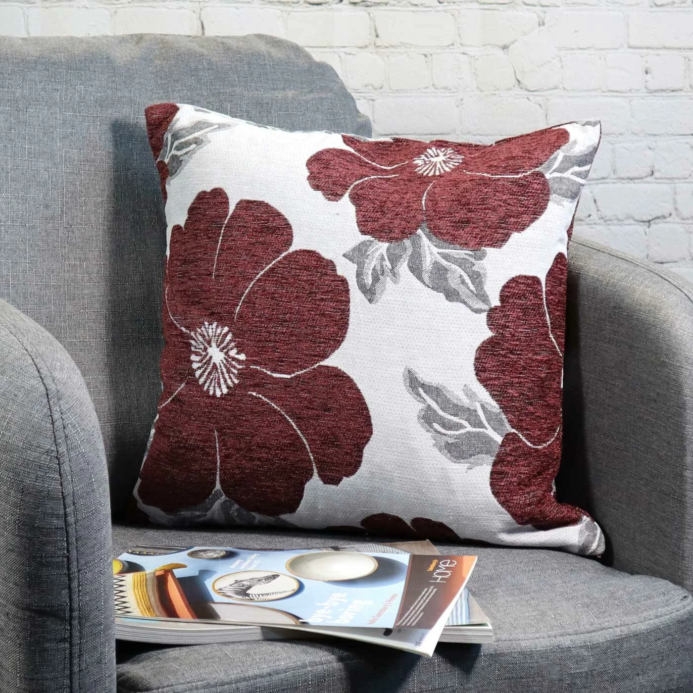 Ideal Kira Poppy Aubergine Cushion Covers 22" X 22" 9 Ideal Kira Poppy Aubergine Cushion Covers 22" X 22" - Image 7