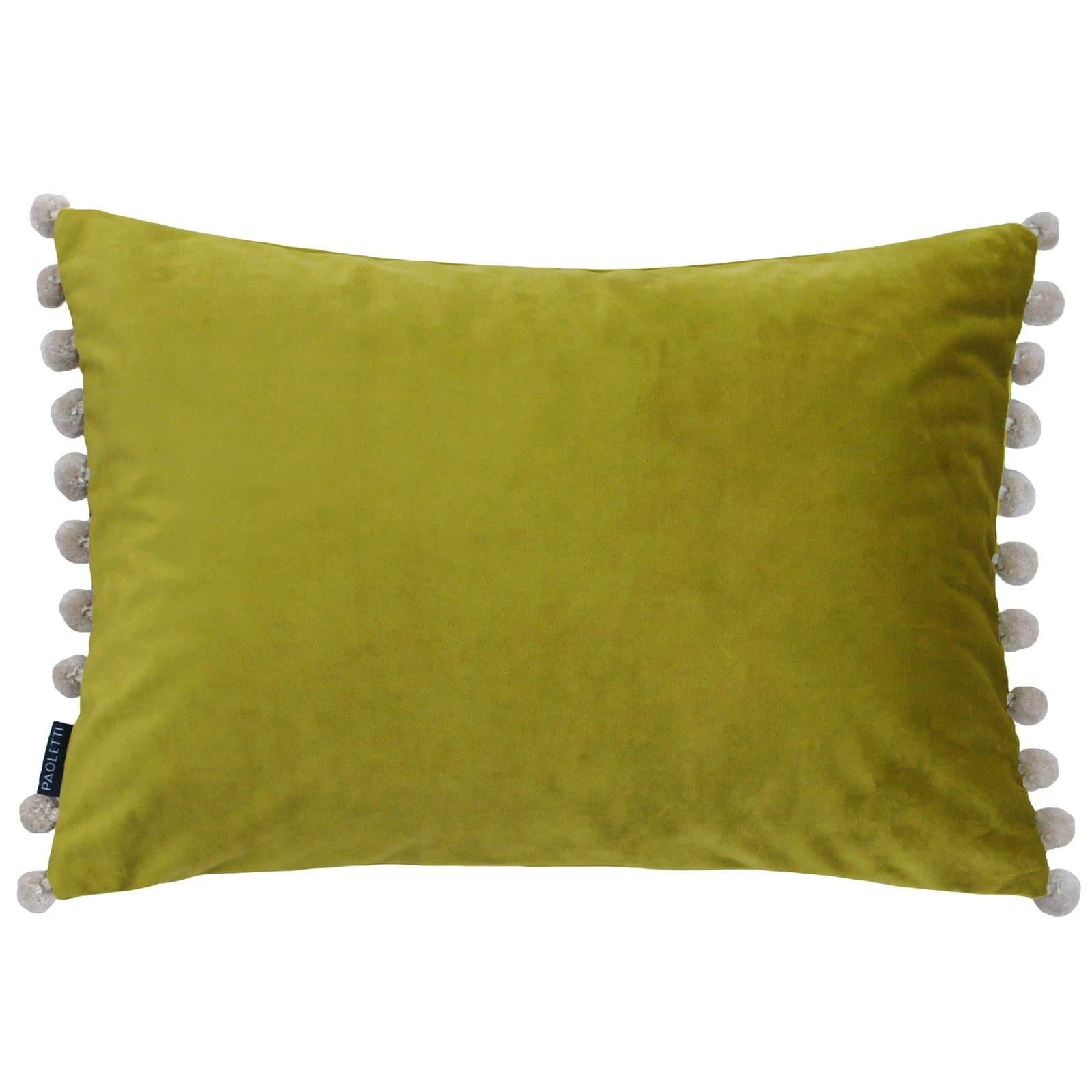 Fiesta Velvet Pom Pom Bamboo & Natural Filled Cushions 14'' X 20'' 3 Fiesta Velvet Pom Pom Bamboo & Natural Filled Cushions 14'' X 20''