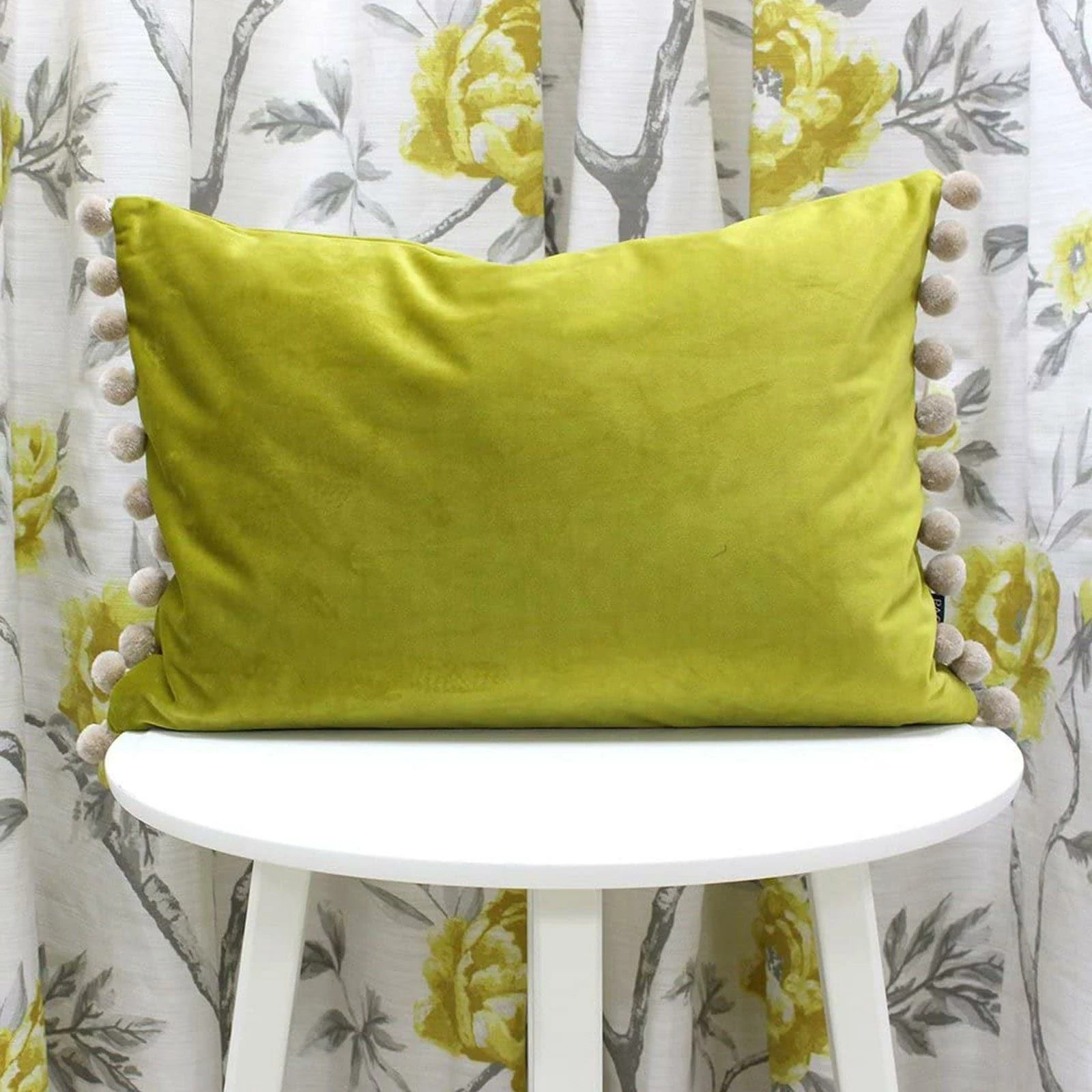 Fiesta Velvet Pom Pom Bamboo & Natural Filled Cushions 14'' X 20'' 5 Fiesta Velvet Pom Pom Bamboo & Natural Filled Cushions 14'' X 20'' - Image 3