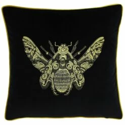 Cerana Embroidered Bee Velvet Black Filled Cushions 20'' X 20''