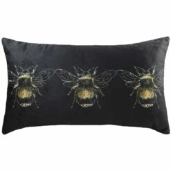 Gold Bee Velvet Black Boudoir Filled Cushions 12'' X 20''