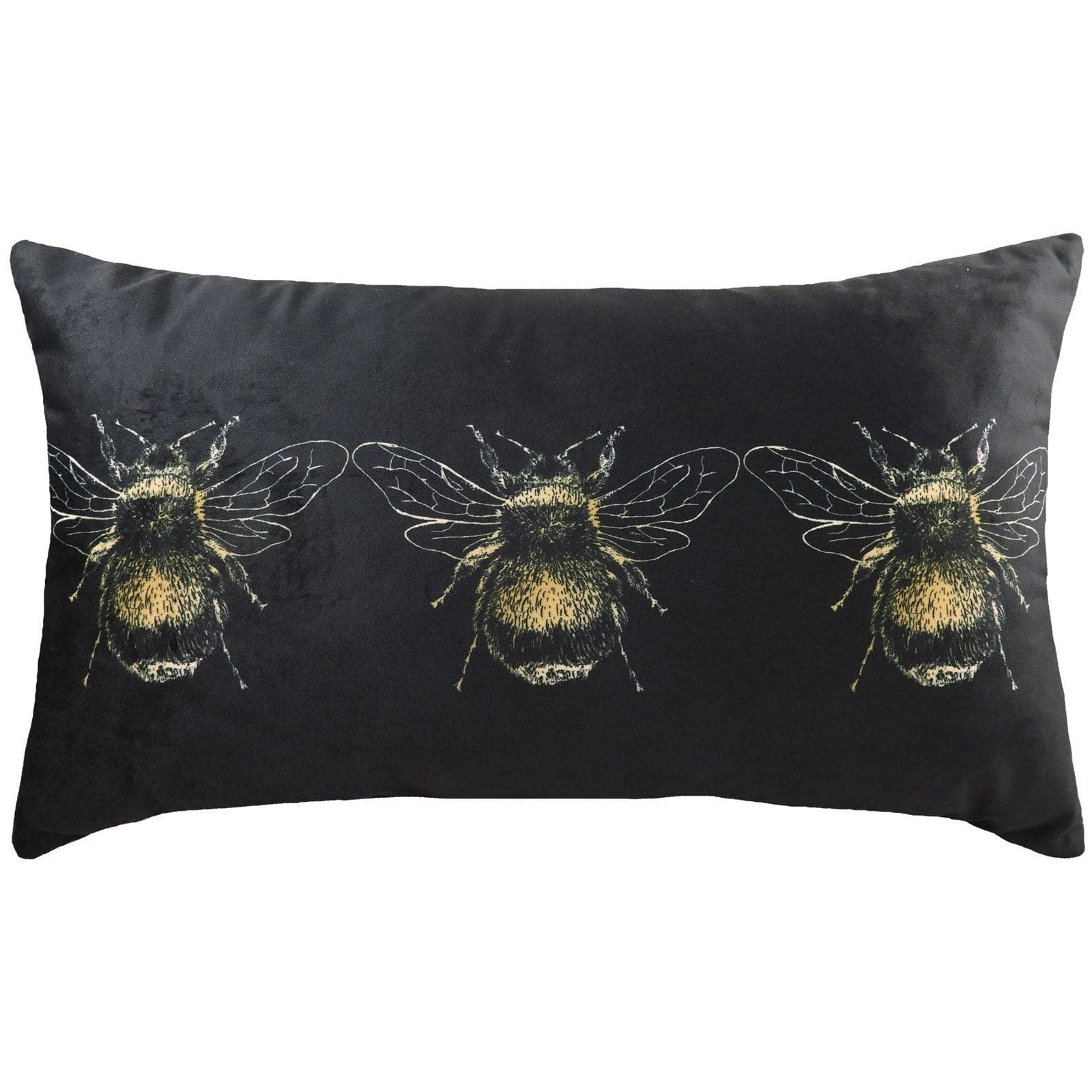 Gold Bee Velvet Black Boudoir Filled Cushions 12'' X 20'' 3 Gold Bee Velvet Black Boudoir Filled Cushions 12'' X 20''