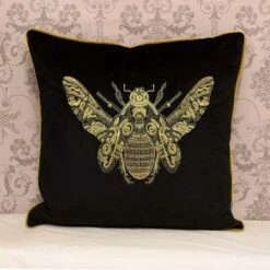 Cerana Embroidered Bee Velvet Black Filled Cushions 20'' X 20'' -Ideal Shop black 3 aaa20b5e b30d 4c16 9082 707e28b6d16f