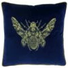 Cerana Embroidered Bee Velvet Royal Blue Filled Cushions 20'' X 20''