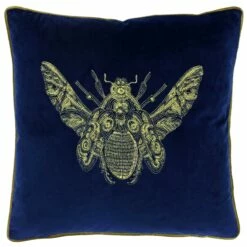 Cerana Embroidered Bee Velvet Royal Blue Filled Cushions 20'' X 20''