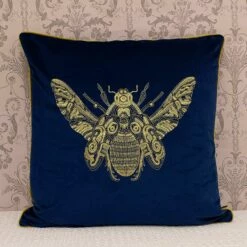 Cerana Embroidered Bee Velvet Royal Blue Filled Cushions 20'' X 20'' -Ideal Shop blue 3 db484414 e1d8 4e26 bdf7 df6456f9d076