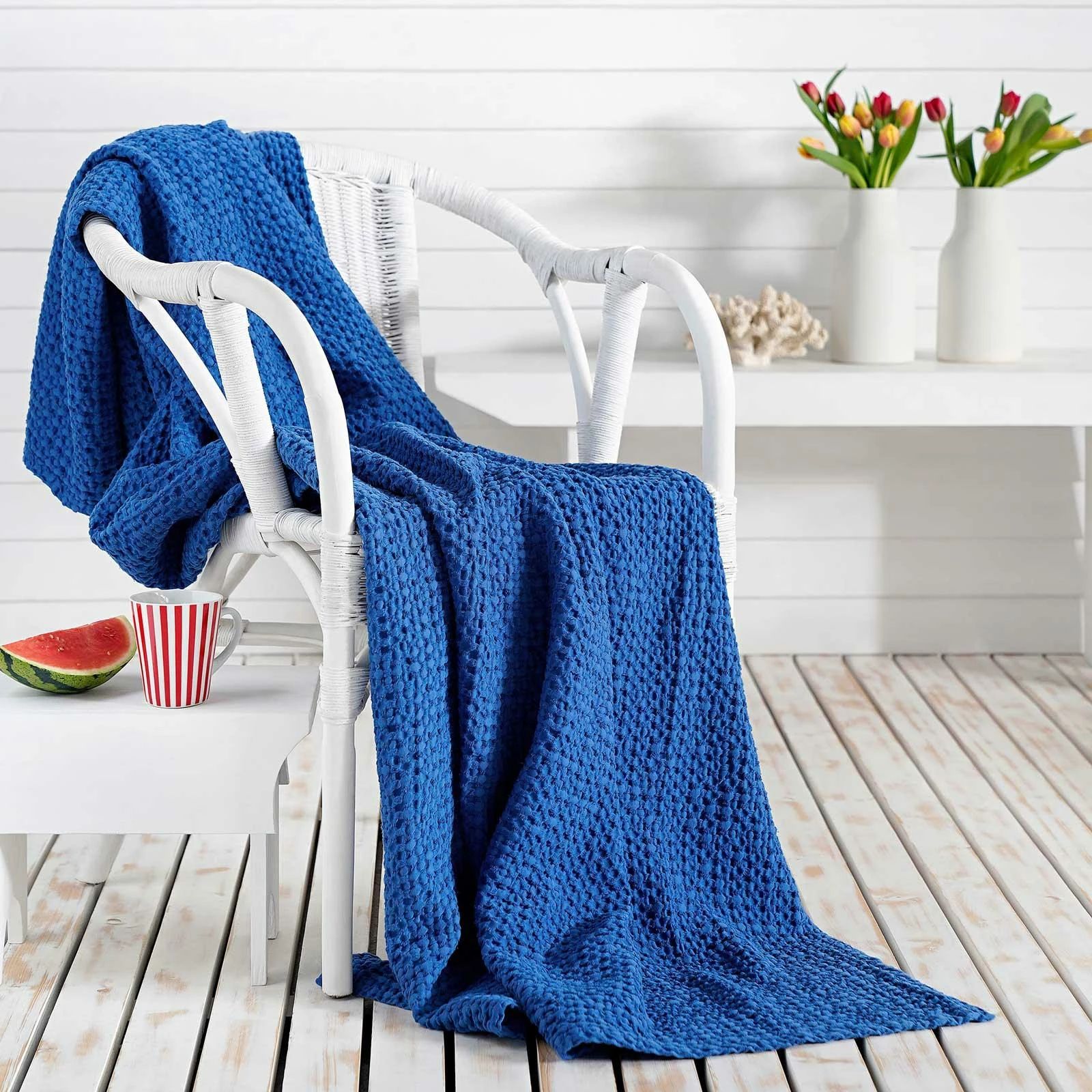 Mallory Luxury Honeycomb Waffle Throw Blue 3 Mallory Luxury Honeycomb Waffle Throw Blue