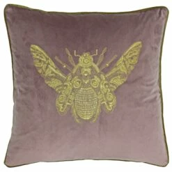 Cerana Embroidered Bee Velvet Dusky Blush Pink Filled Cushions 20'' X 20''