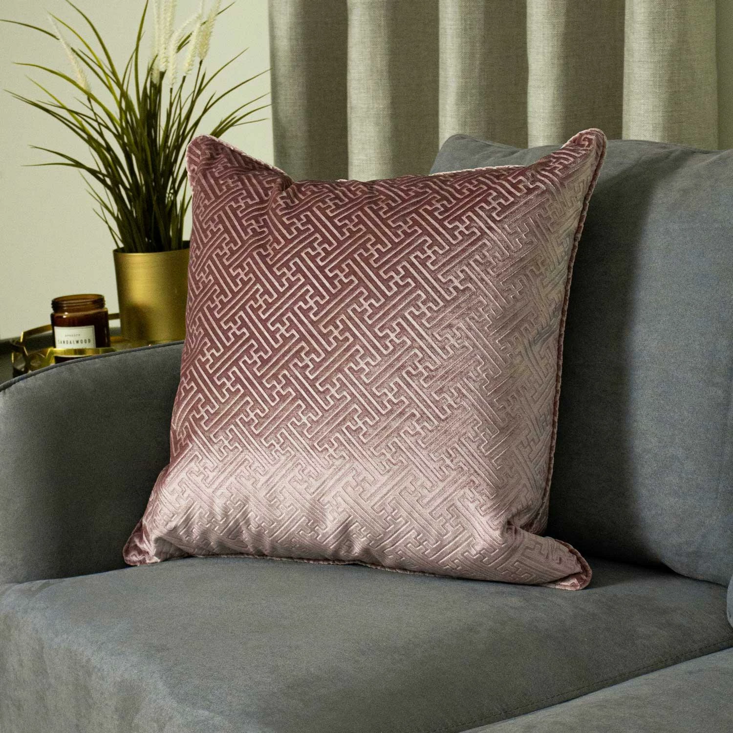 Florence Embossed Velvet Blush Pink Filled Cushions 22'' X 22'' 4 Florence Embossed Velvet Blush Pink Filled Cushions 22'' X 22'' - Image 2