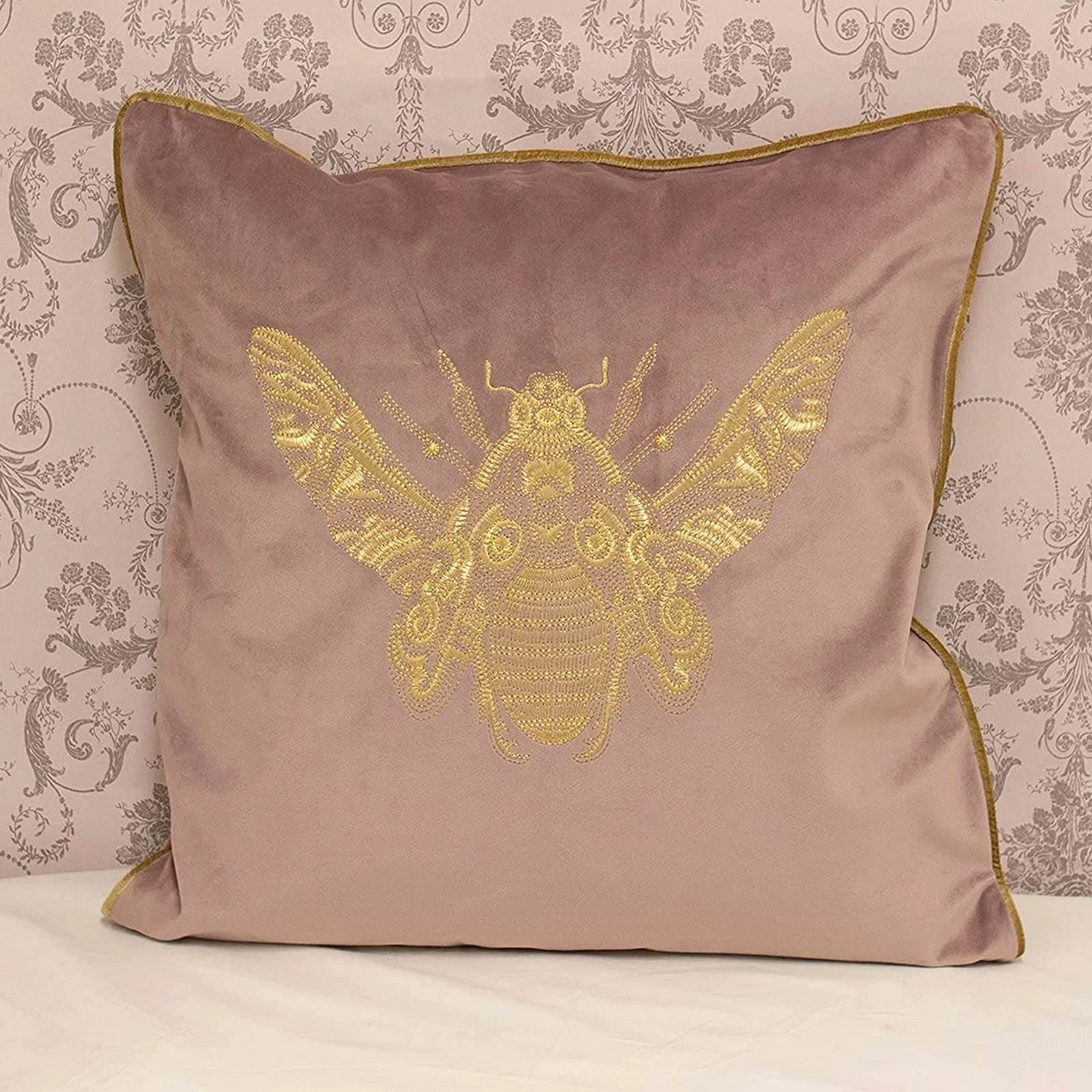 Cerana Embroidered Bee Velvet Dusky Blush Pink Filled Cushions 20'' X 20'' 5 Cerana Embroidered Bee Velvet Dusky Blush Pink Filled Cushions 20'' X 20'' - Image 3