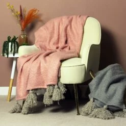 Furn Romilly Tasselled Throw Blush & Natural 130cm X 180cm