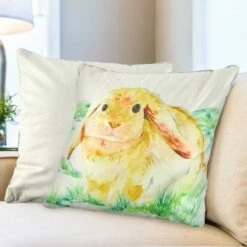 Bunny Rabbit Watercolour Velvet Cushion Cover 17" X 17"
