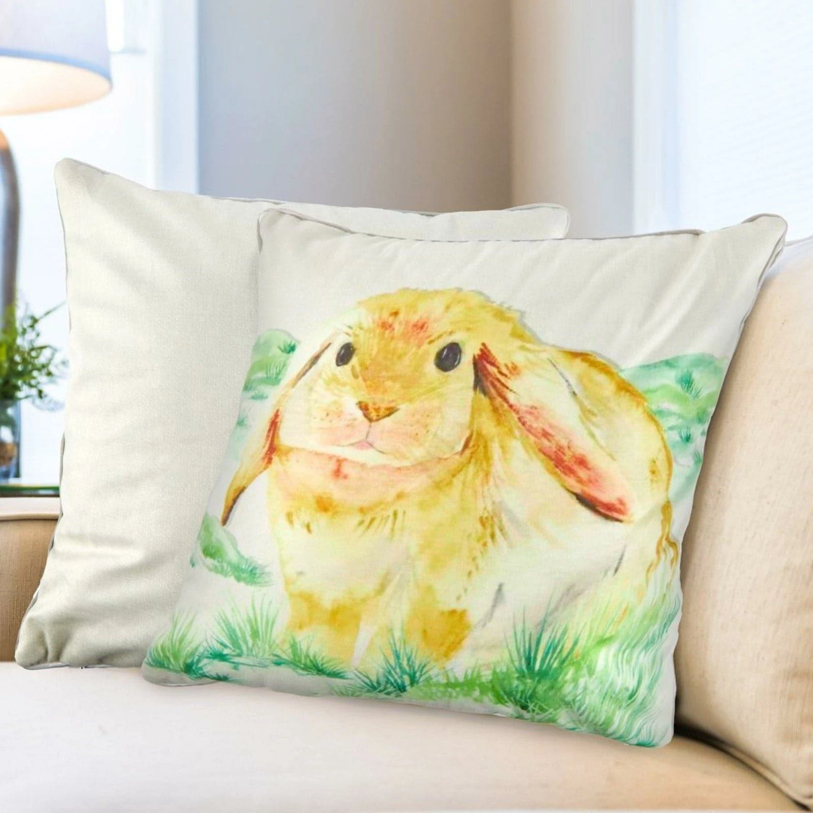 Bunny Rabbit Watercolour Velvet Cushion Cover 17" X 17" 3 Bunny Rabbit Watercolour Velvet Cushion Cover 17" X 17"