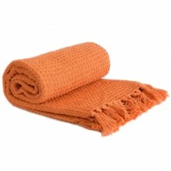 Honeycomb Waffle Recycled Cotton Throw Burnt Orange
