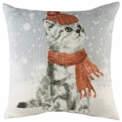 Snowy Cat Wintery Christmas Cushion Cover 17'' X 17''