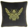 Cerana Embroidered Bee Velvet Charcoal Cushion Covers 20'' X 20''