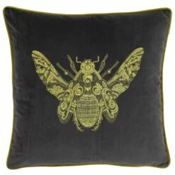 Cerana Embroidered Bee Velvet Charcoal Cushion Covers 20'' X 20''