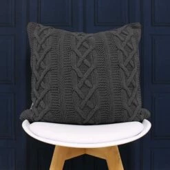Aran Cable Knit Charcoal Cushion Covers 22'' X 22''