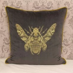 Cerana Embroidered Bee Velvet Charcoal Cushion Covers 20'' X 20'' -Ideal Shop charcoal 3 7d2f3efb 857e 47fa 9500 9c00426751d1