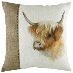 Hessian Highland Cow Cushion Cover 17'' X 17''