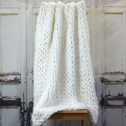 Chunky Cable Knit Throw Cream 120cm X 150cm