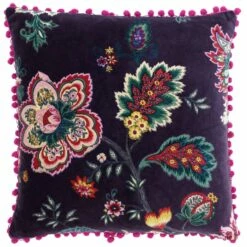 Palampur Floral Velvet Damson Cushion Covers 20'' X 20''