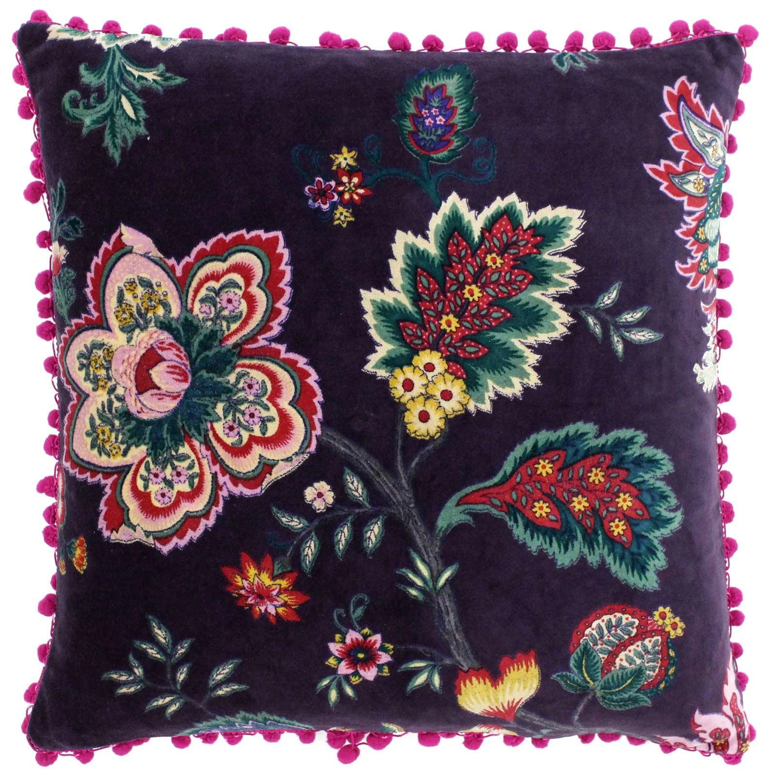 Palampur Floral Velvet Damson Cushion Covers 20'' X 20'' 3 Palampur Floral Velvet Damson Cushion Covers 20'' X 20''