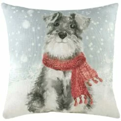 Snowy Dog Wintery Christmas Cushion Cover 17'' X 17''