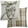 Watercolour Donkey Tartan Check Natural Cushion Covers 17'' X 17'' -Ideal Shop donkey 1