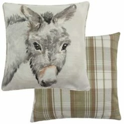 Watercolour Donkey Tartan Check Natural Cushion Covers 17'' X 17''
