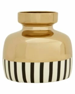 Small Suvi Monochrome Stripe Gold Vase