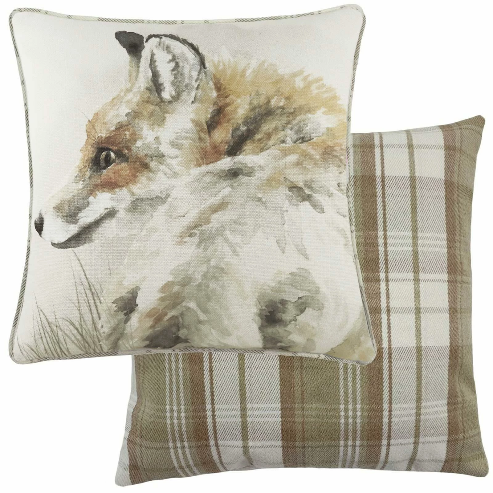 Watercolour Fox Tartan Check Natural Cushion Covers 17'' X 17'' 3 Watercolour Fox Tartan Check Natural Cushion Covers 17'' X 17''