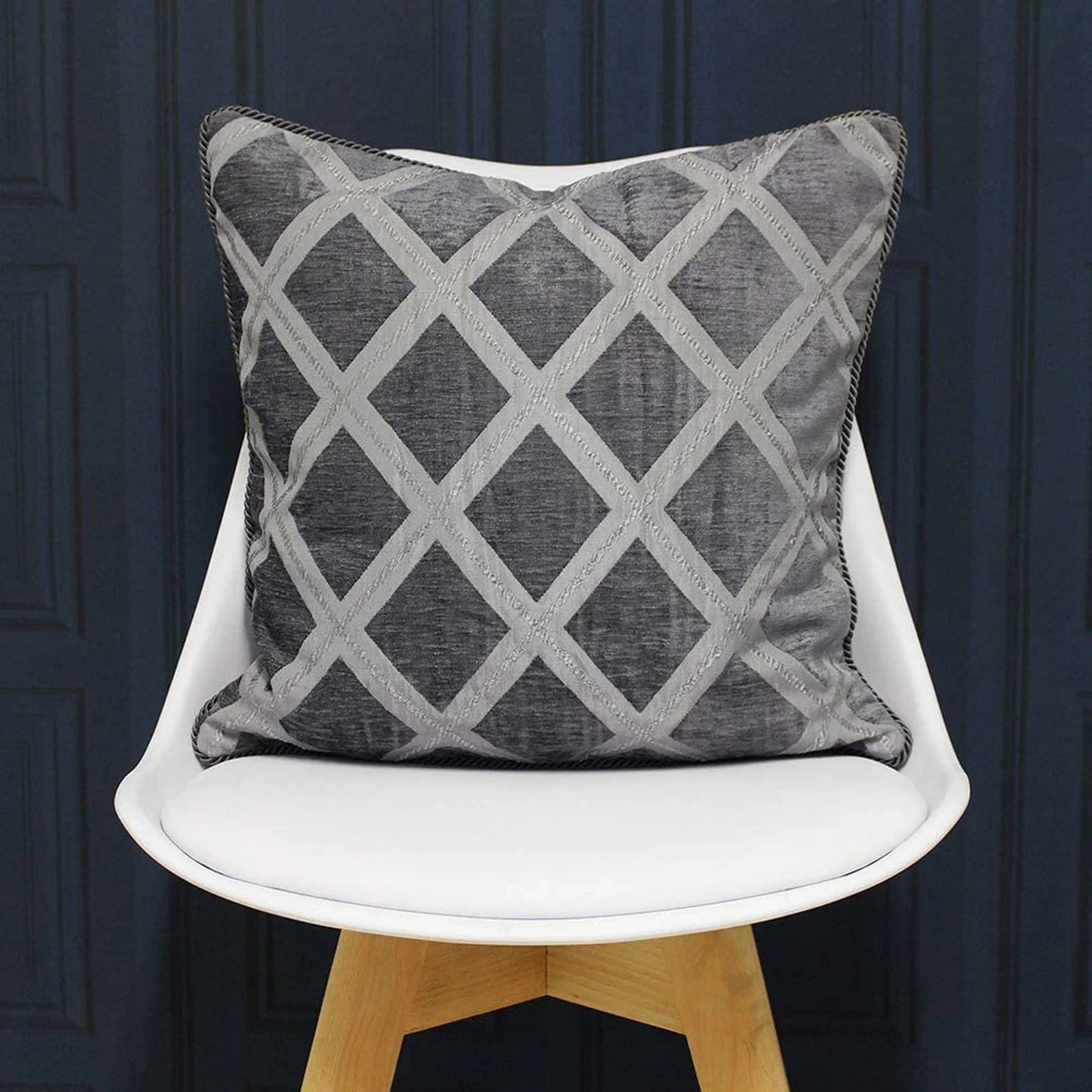 Diamond Chenille Graphite Filled Cushions 18'' X 18'' 4 Diamond Chenille Graphite Filled Cushions 18'' X 18'' - Image 2
