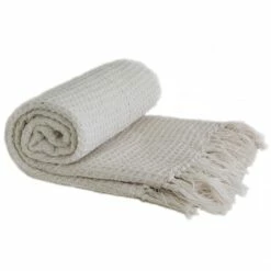Honeycomb Waffle 100% Recycled Cotton Throw Ivory