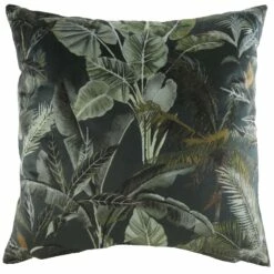 Kibale Vintage Jungle Leaves Print Green Filled Cushions 17'' X 17''