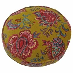 Malisa Indian Paisley Velvet Lemon Curry Filled Round Cushion