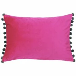 Fiesta Velvet Pom Pom Magenta & Grey Filled Cushions 14'' X 20''