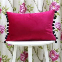 Fiesta Velvet Pom Pom Magenta & Grey Filled Cushions 14'' X 20'' -Ideal Shop magentagrey 3 824c110a ce0b 4db9 af1f d79404547bad