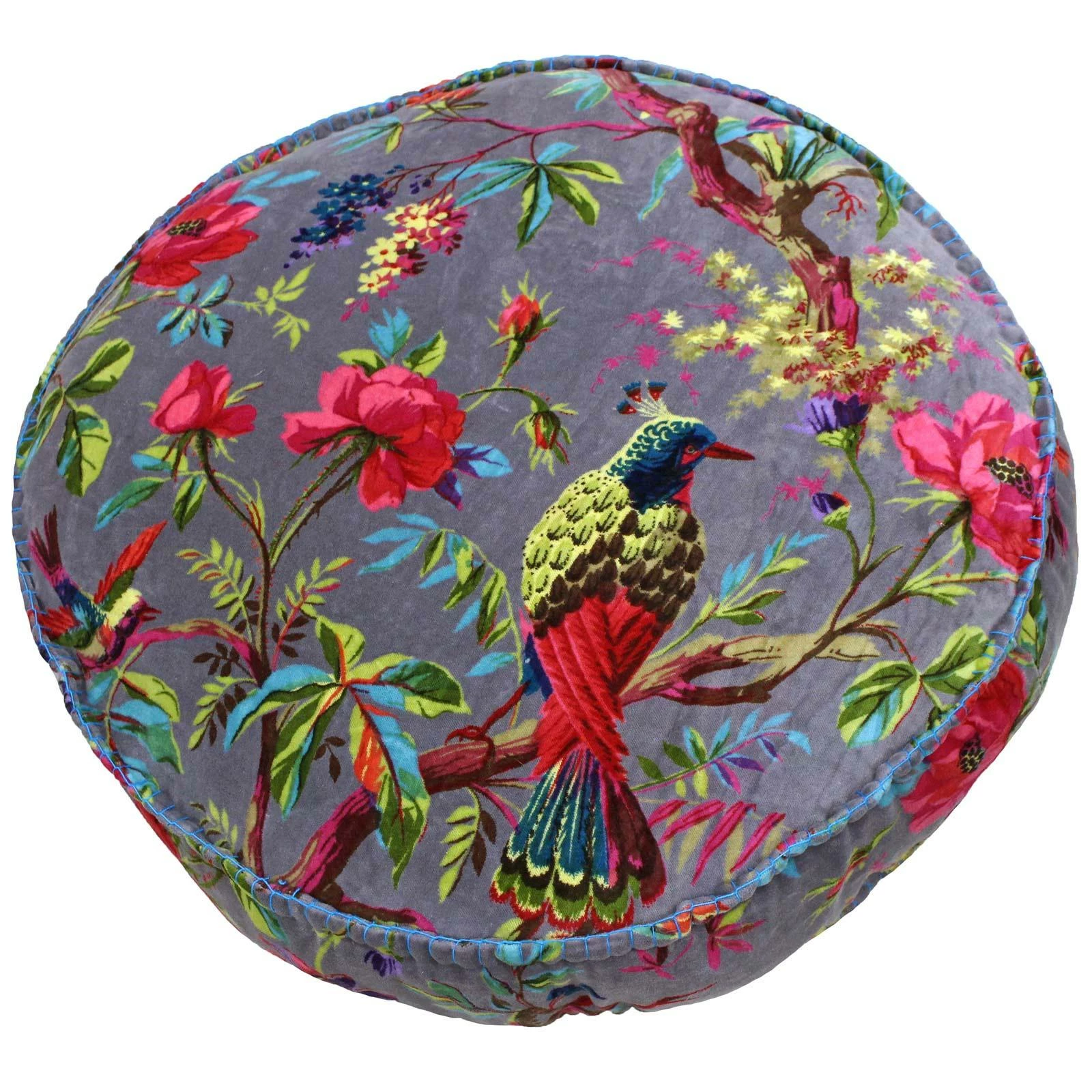 Paradise Tropical Chinoiserie Velvet Mink Filled Round Cushion 3 Paradise Tropical Chinoiserie Velvet Mink Filled Round Cushion