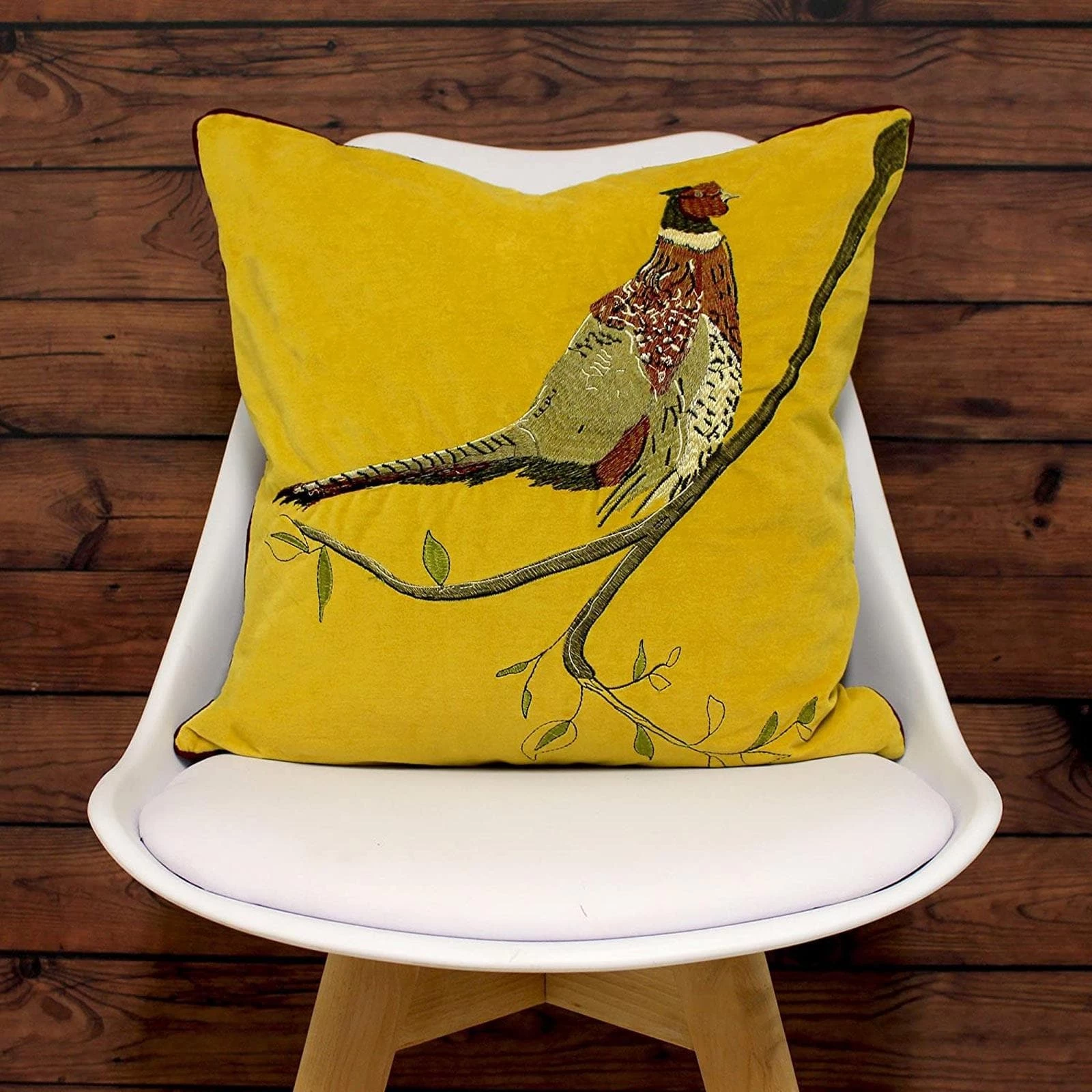 Hunter Velvet Pheasant Embroidery Mustard Filled Cushions 18'' X 18'' 5 Hunter Velvet Pheasant Embroidery Mustard Filled Cushions 18'' X 18'' - Image 3