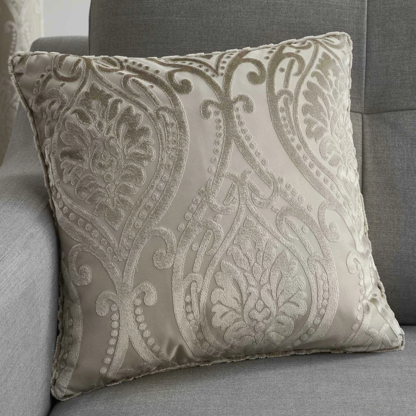 Chateau Flocked Natural Cushion Cover 17'' X 17'' 2 Chateau Flocked Natural Cushion Cover 17'' X 17''