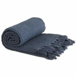 Honeycomb Waffle Recycled Cotton Throw Navy