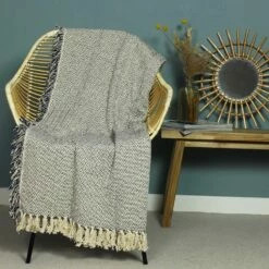 Furn Jasper Herringbone Weave Throw Navy