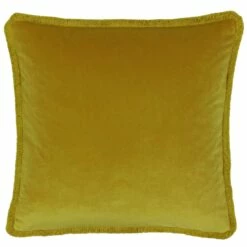Freya Fringed Velvet Ochre Filled Cushions 18'' X 18''