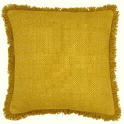 Furn Sienna Twill Fringed Ochre Cushion Cover 18'' X 18''